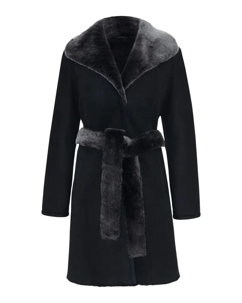 Merino Lamb Shearling Short Coat With Belt Merino Lamb Shearling Short Coat With Belt