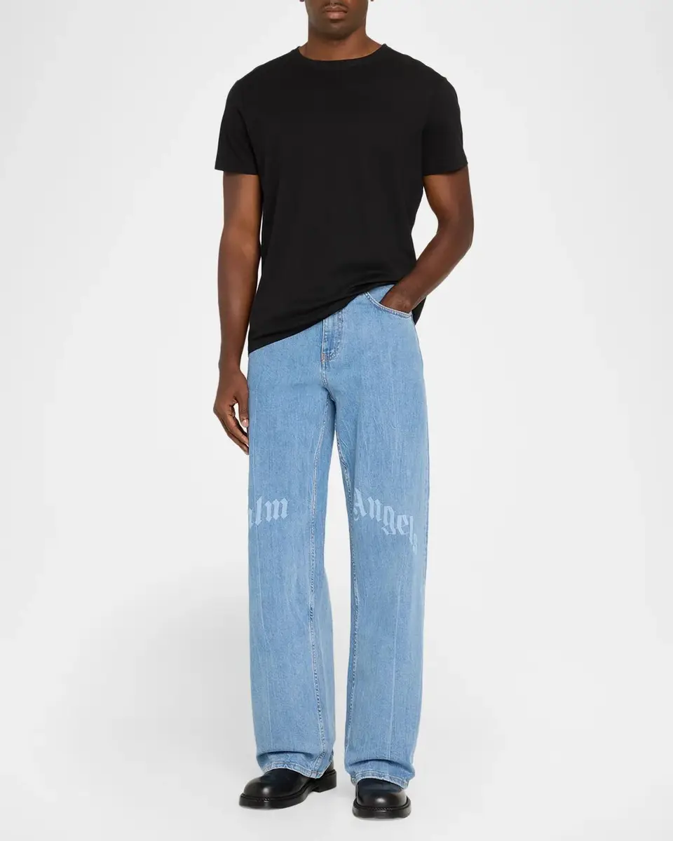 Palm Angels Men's Logo Stretch-Cotton Straight-Leg Jeans | Thumbnail 2