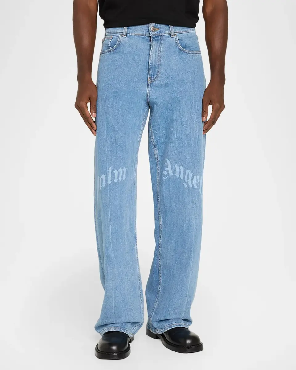 Palm Angels Men's Logo Stretch-Cotton Straight-Leg Jeans | Thumbnail 4