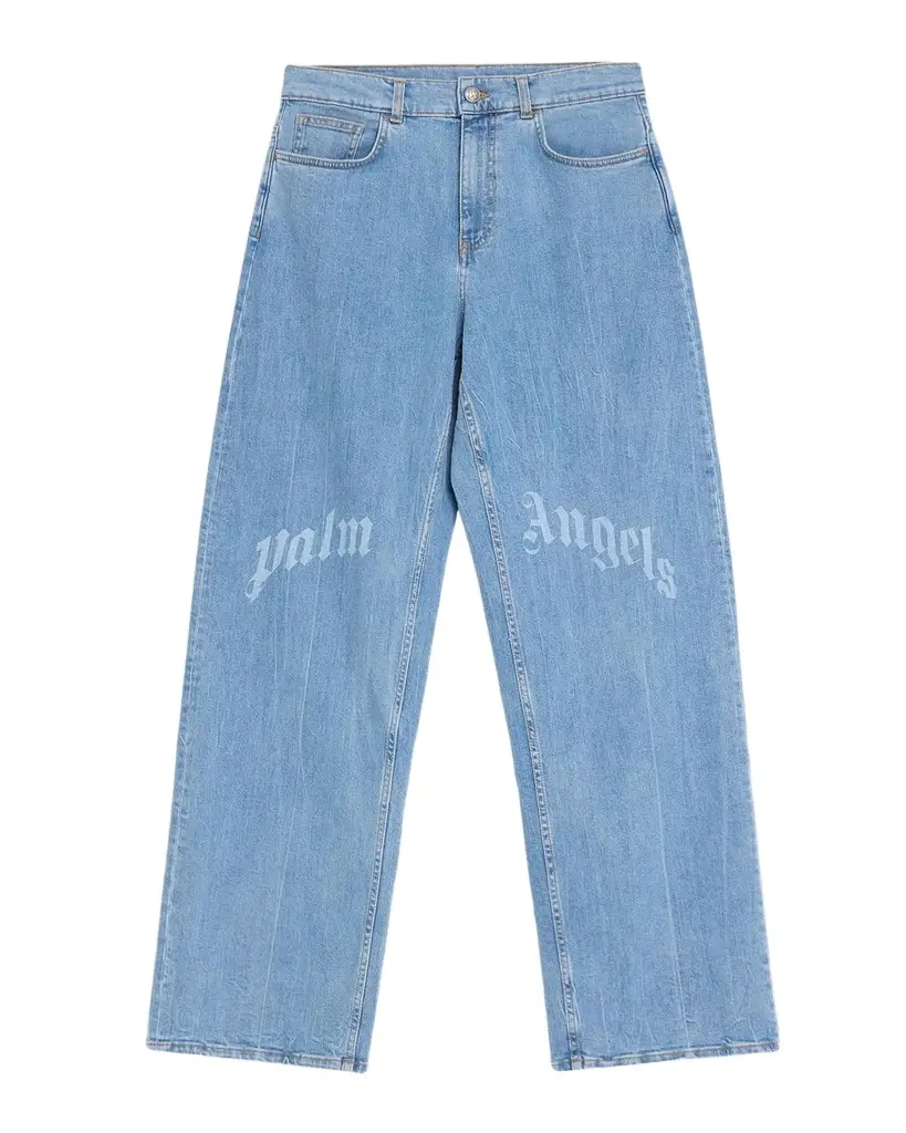 Palm Angels Men's Logo Stretch-Cotton Straight-Leg Jeans
