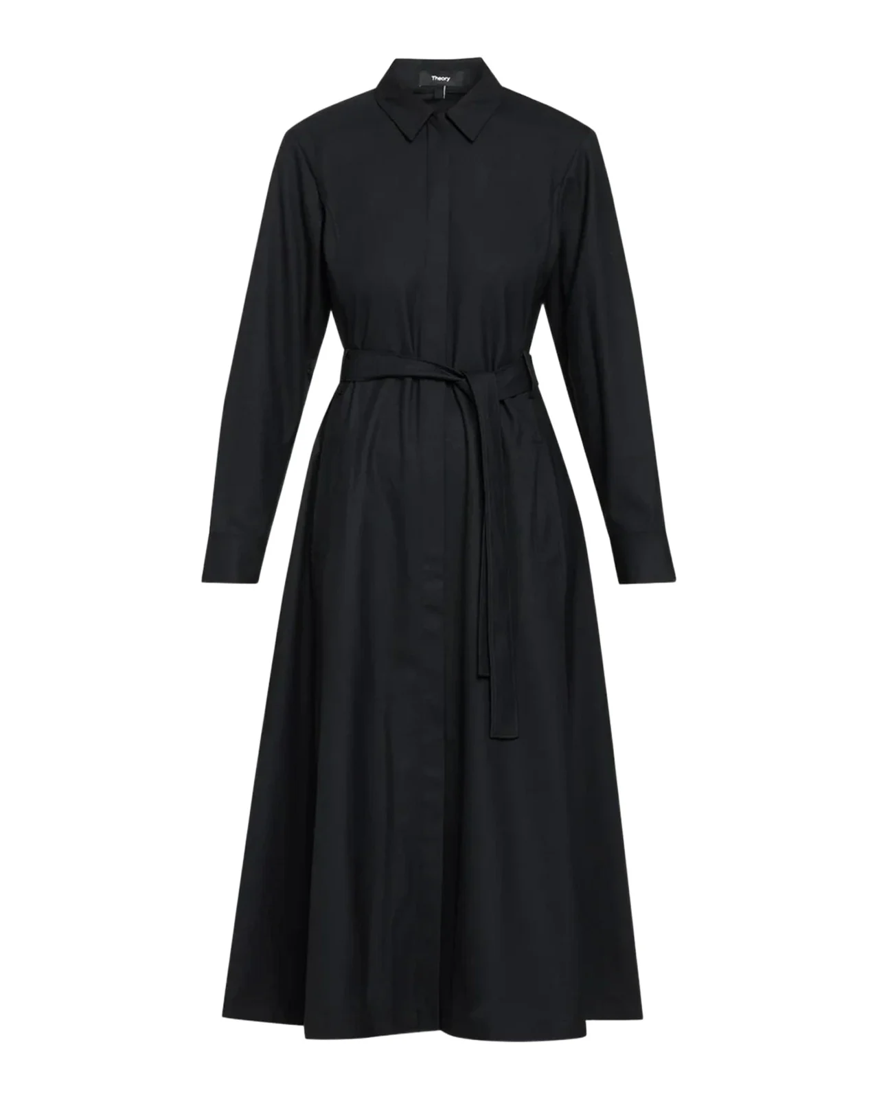 Long-Sleeve Belted Midi Shirtdress