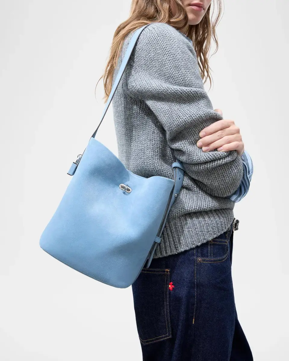 Tory Burch Lock Slim Suede Bucket Bag | Thumbnail 2 Tory Burch Lock Slim Suede Bucket Bag | Thumbnail 2