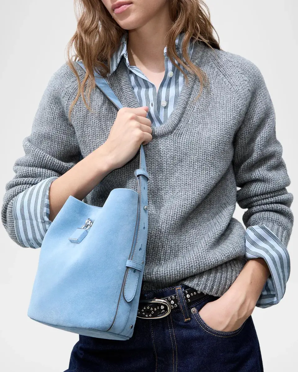 Tory Burch Lock Slim Suede Bucket Bag | Thumbnail 5 Tory Burch Lock Slim Suede Bucket Bag | Thumbnail 5