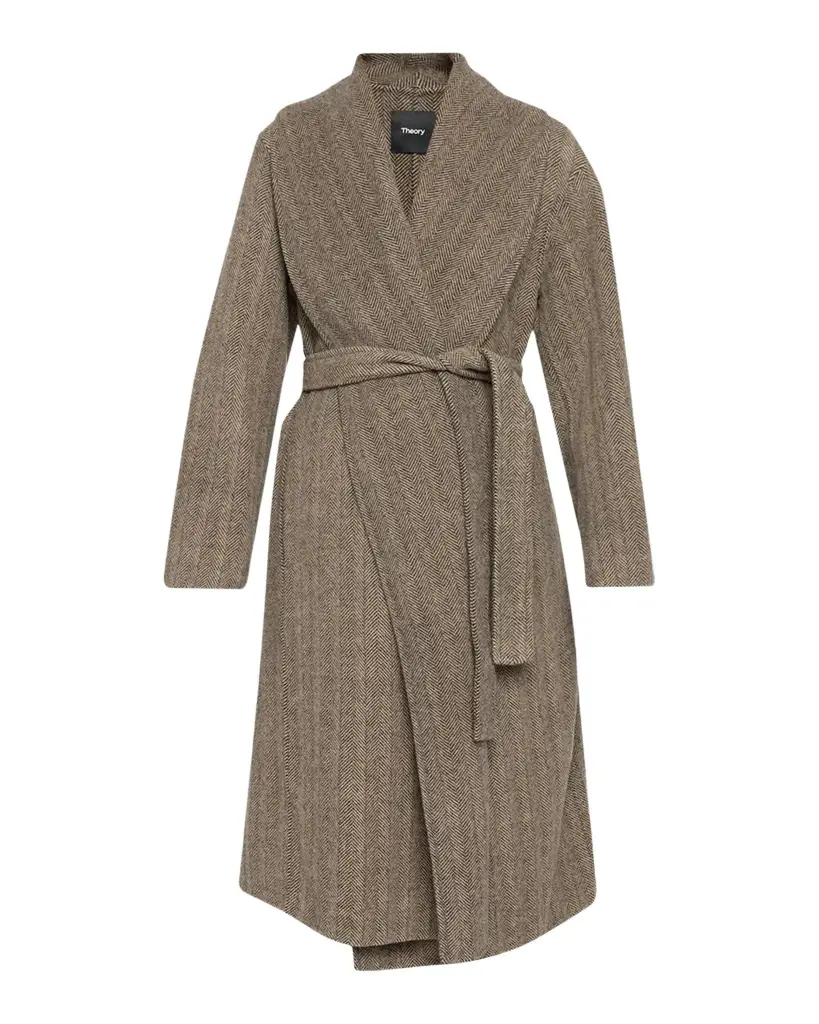 Theory Lux Herringbone Shawl Wrap Coat
