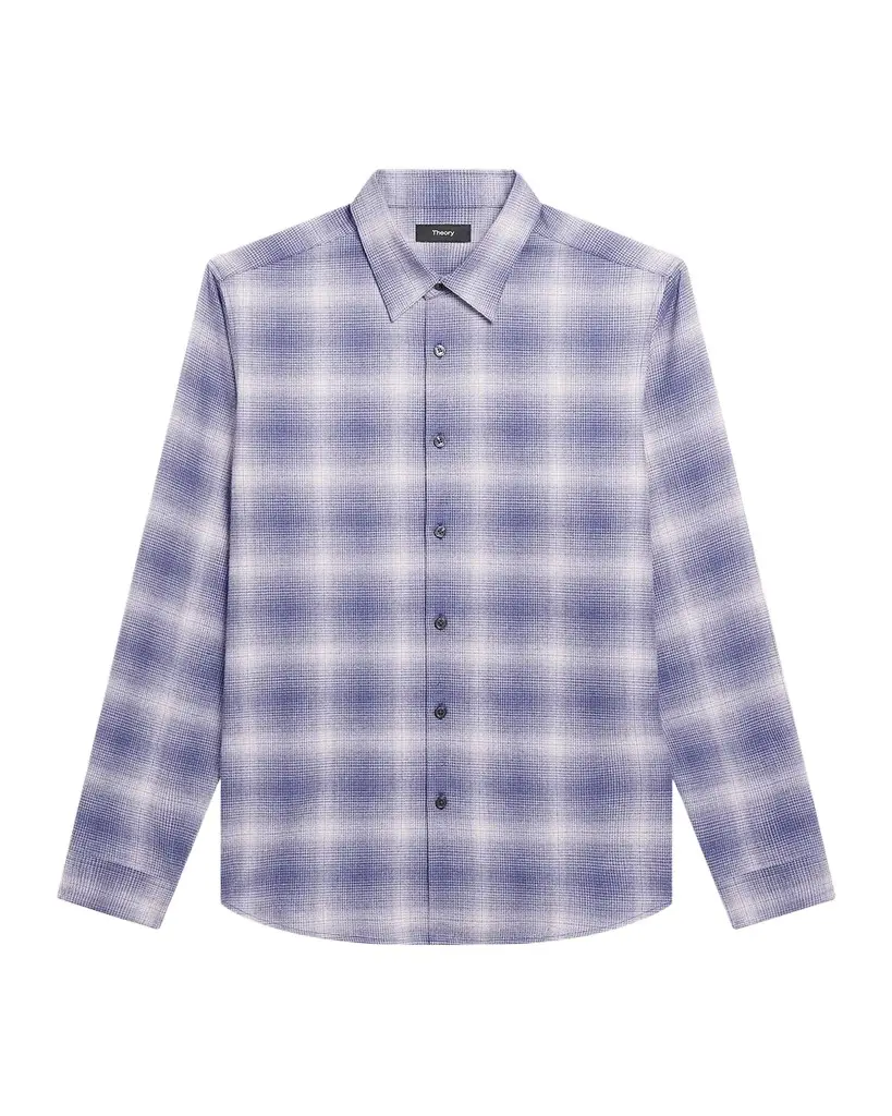 Theory Irving Shadow Plaid Cotton Shirt