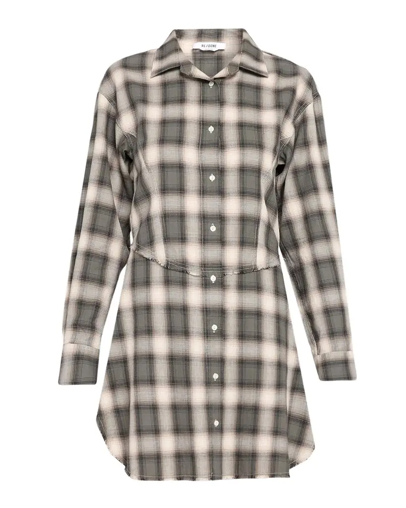 RE/DONE Agnes Plaid Cotton Mini Dress