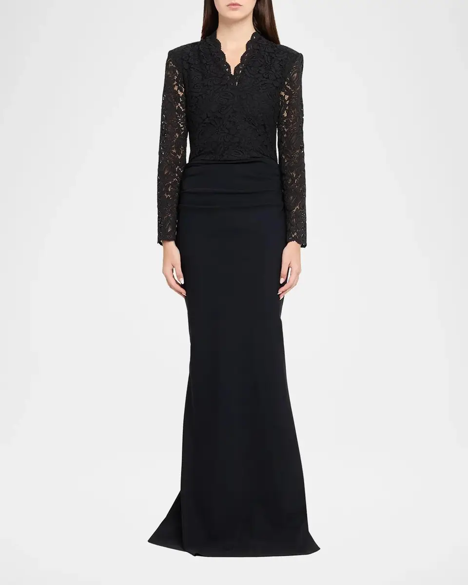 Chiara Boni La Petite Robe Tilia Lace Long-Sleeve Trumpet Gown | Thumbnail 2 Chiara Boni La Petite Robe Tilia Lace Long-Sleeve Trumpet Gown | Thumbnail 2