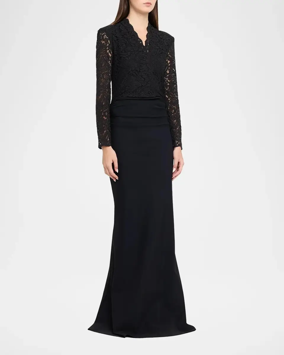 Chiara Boni La Petite Robe Tilia Lace Long-Sleeve Trumpet Gown | Thumbnail 4 Chiara Boni La Petite Robe Tilia Lace Long-Sleeve Trumpet Gown | Thumbnail 4