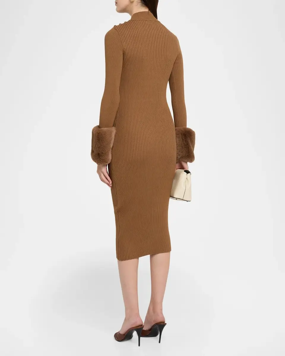 Elie Tahari The Savannah Faux Fur-Cuff Midi Sweater Dress | Thumbnail 3 Elie Tahari The Savannah Faux Fur-Cuff Midi Sweater Dress | Thumbnail 3