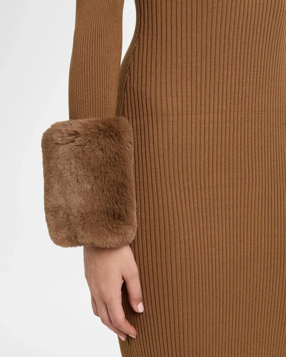 Elie Tahari The Savannah Faux Fur-Cuff Midi Sweater Dress | Thumbnail 5 Elie Tahari The Savannah Faux Fur-Cuff Midi Sweater Dress | Thumbnail 5