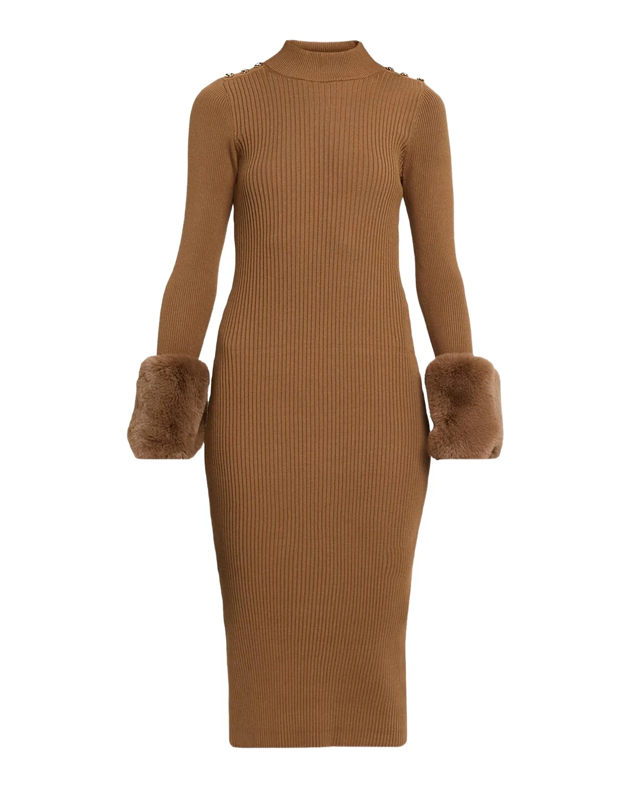 Elie Tahari The Savannah Faux Fur-Cuff Midi Sweater Dress