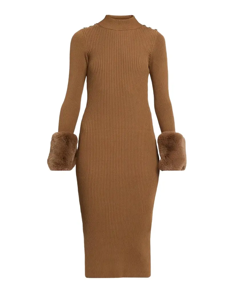 The Savannah Faux Fur-Cuff Midi Sweater Dress The Savannah Faux Fur-Cuff Midi Sweater Dress