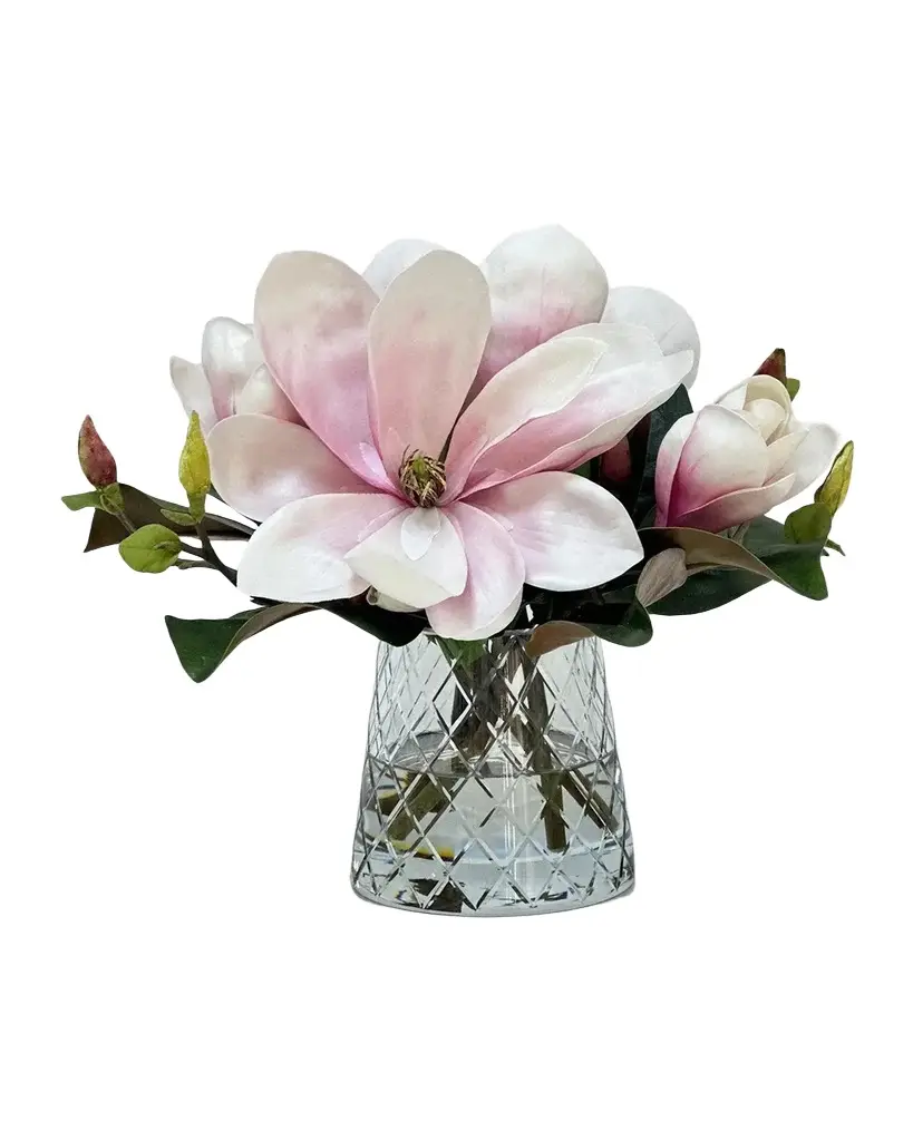 Winward Home Tree Magnolia Floral Arrangement in Cut Glass Vase 13"