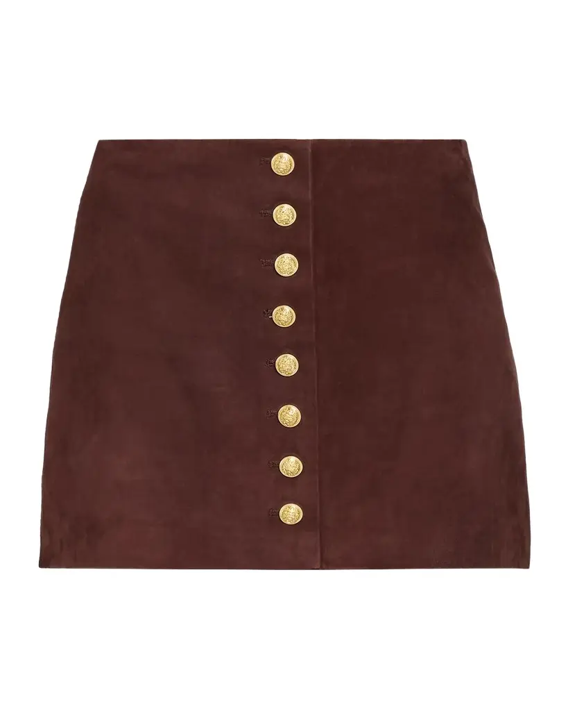 Alice + Olivia Rubi Suede Button-Front Mini Skirt