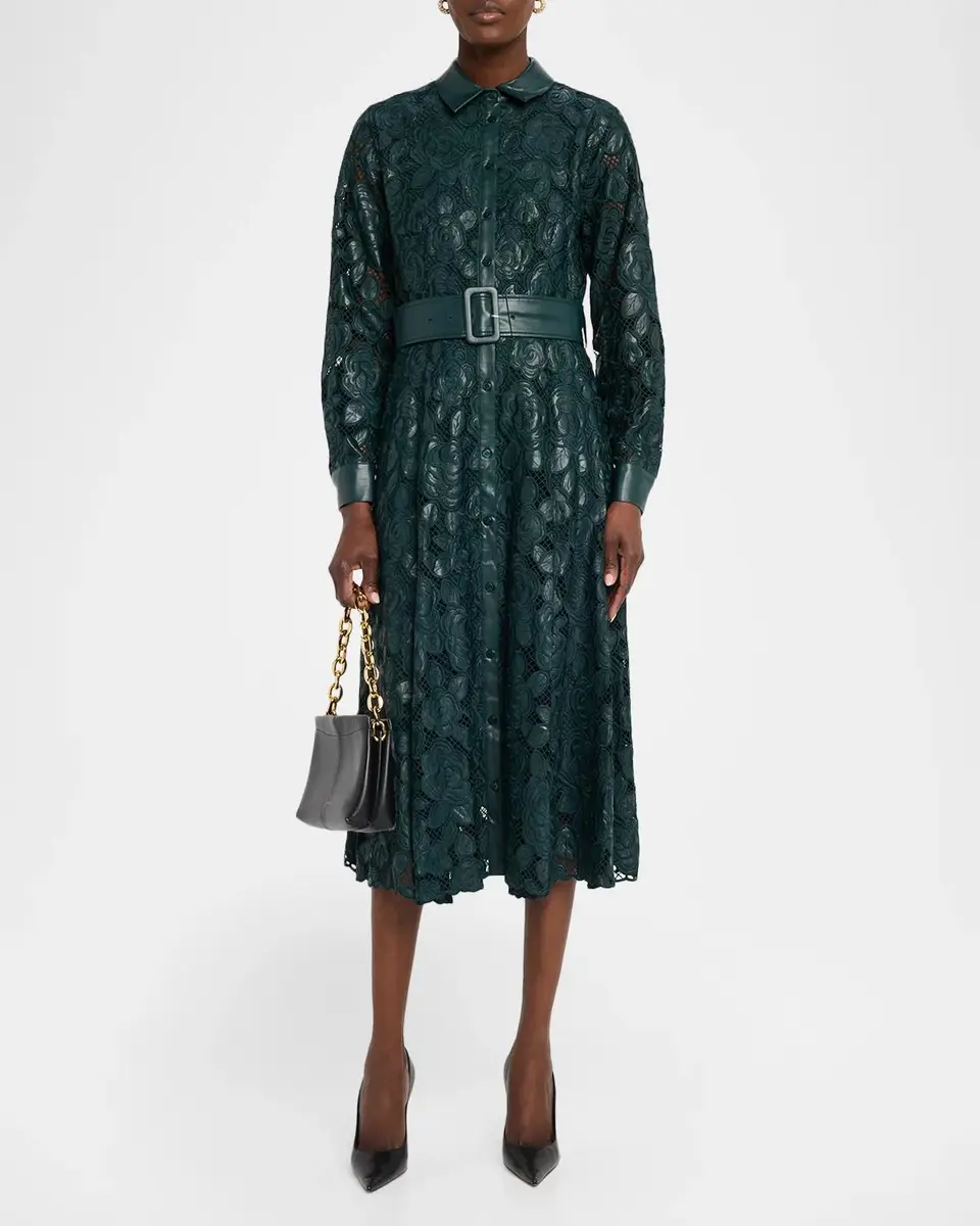 Elie Tahari The Kennedy Vegan Leather Midi Shirtdress | Thumbnail 2 Elie Tahari The Kennedy Vegan Leather Midi Shirtdress | Thumbnail 2