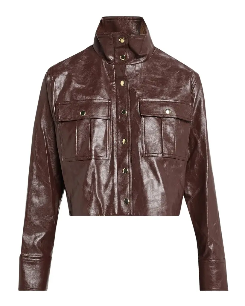 James Faux-Leather Cropped Parka