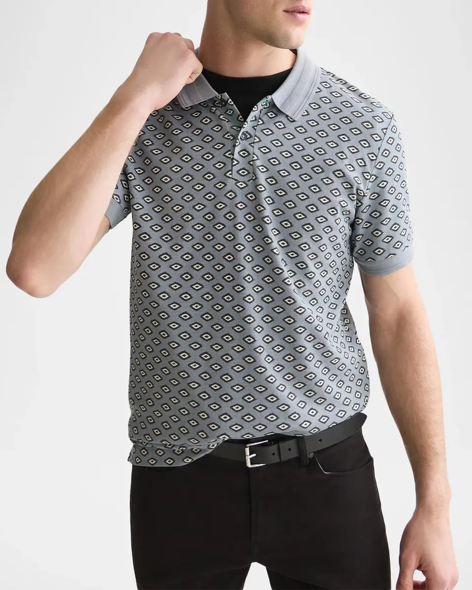 Scotch & Soda Men's Micro-Printed Cotton Polo Shirt | Thumbnail 4 Scotch & Soda Men's Micro-Printed Cotton Polo Shirt | Thumbnail 4