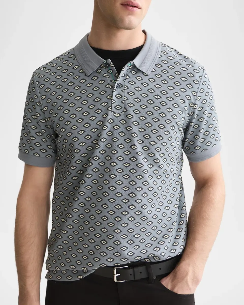 Scotch & Soda Men's Micro-Printed Cotton Polo Shirt | Thumbnail 5 Scotch & Soda Men's Micro-Printed Cotton Polo Shirt | Thumbnail 5