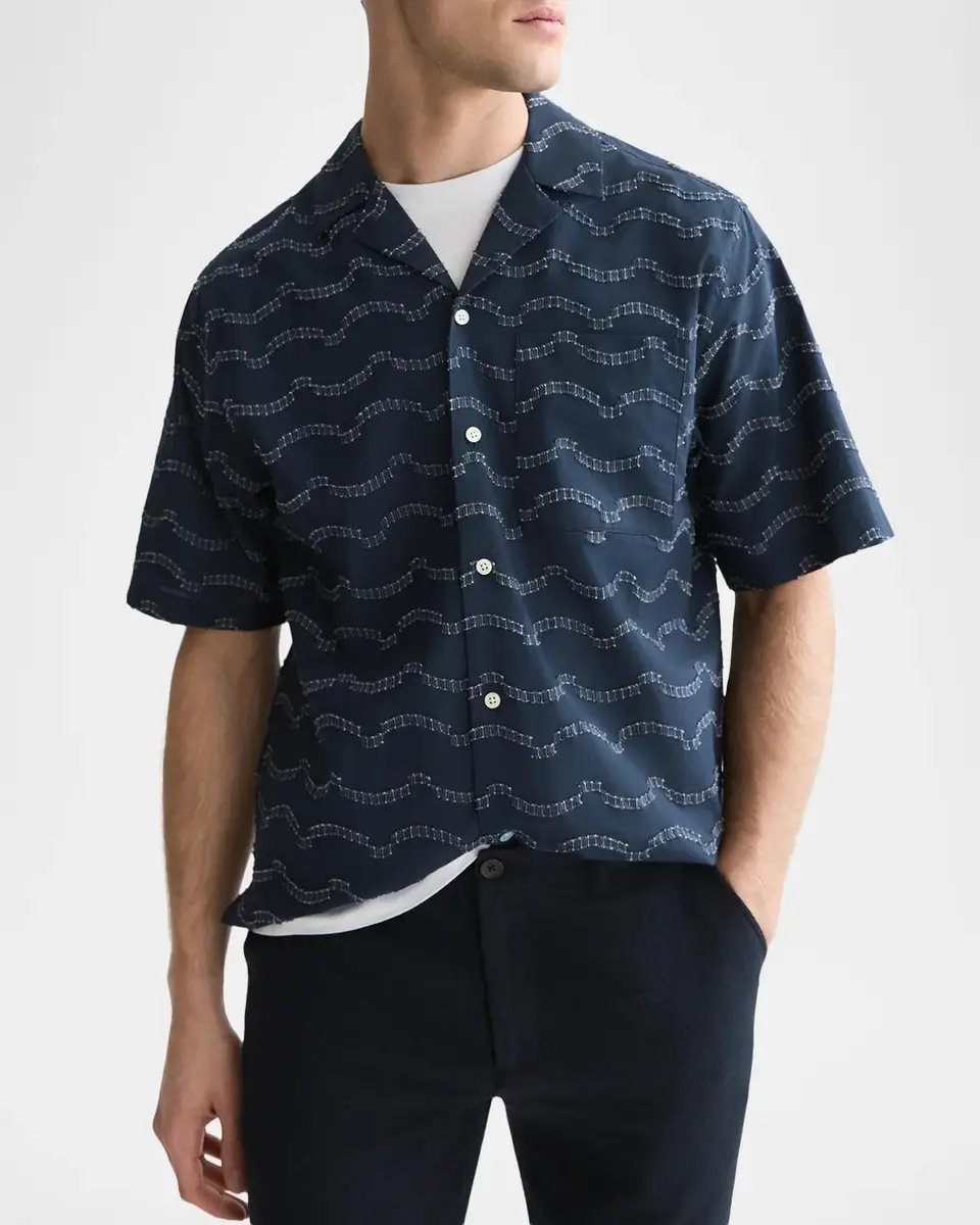 Scotch & Soda Men's Wave Jacquard Relaxed-Fit Camp Shirt | Thumbnail 4 Scotch & Soda Men's Wave Jacquard Relaxed-Fit Camp Shirt | Thumbnail 4