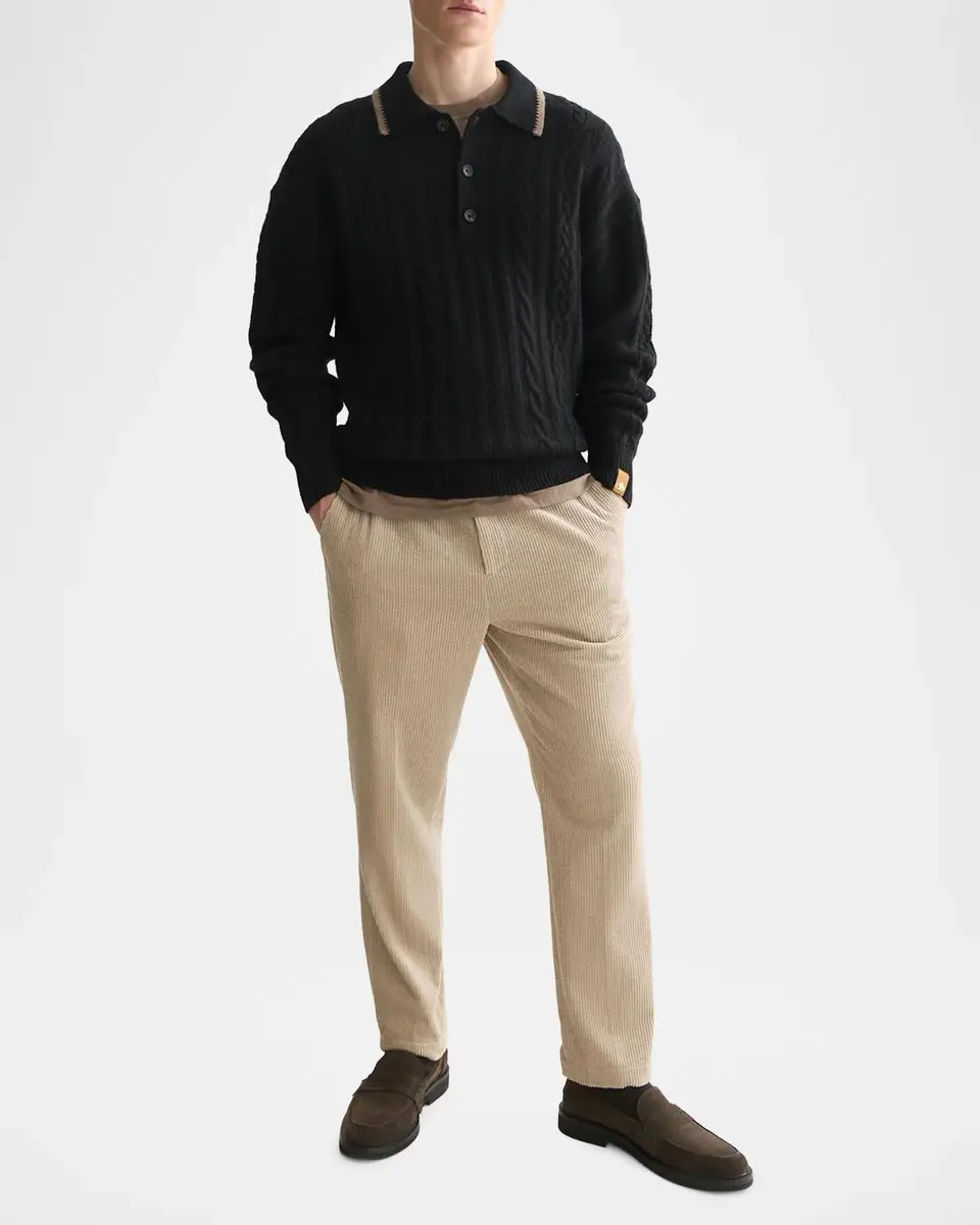 Scotch & Soda Men's Cable-Knit Wool-Blend Polo Sweater | Thumbnail 2 Scotch & Soda Men's Cable-Knit Wool-Blend Polo Sweater | Thumbnail 2