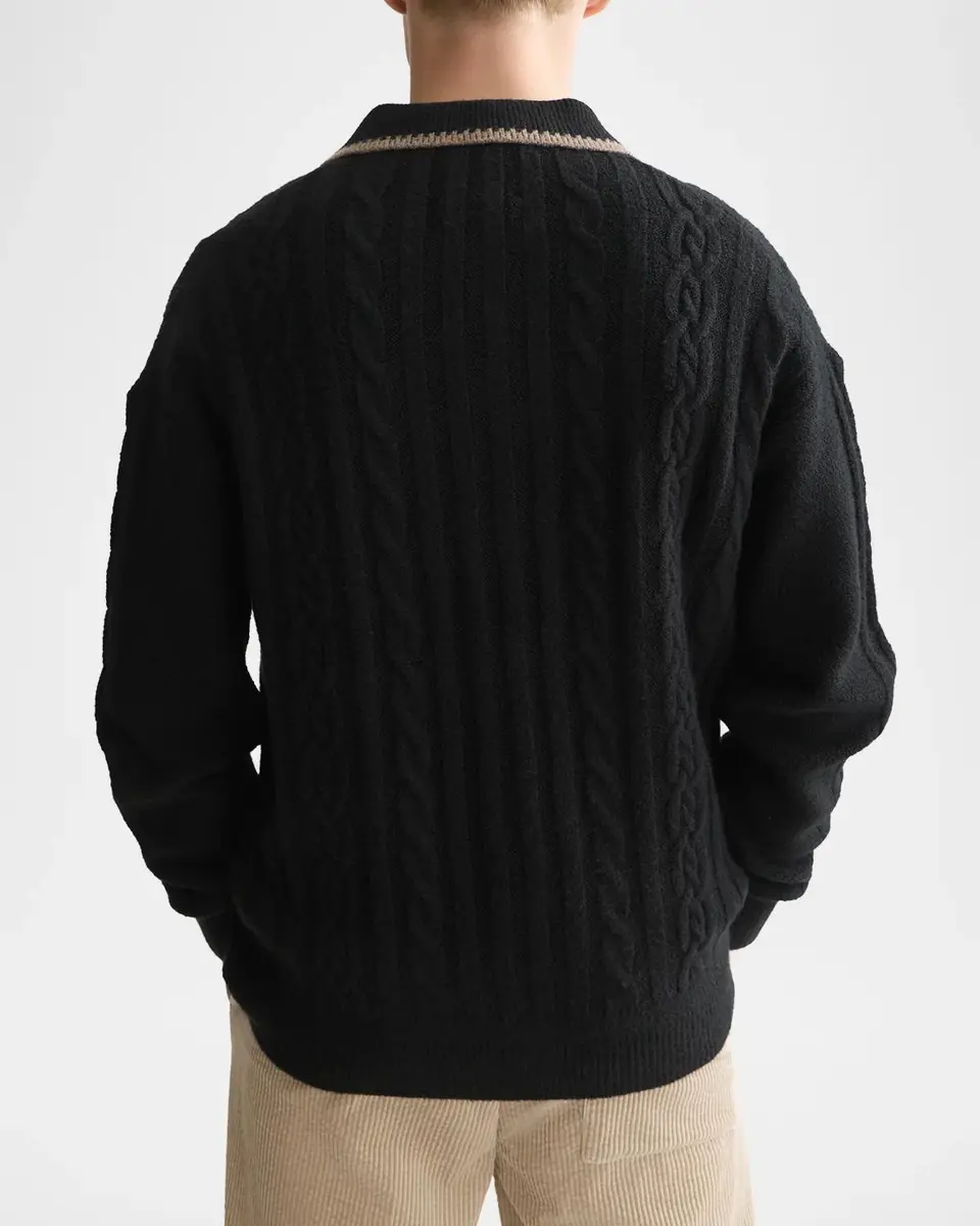 Scotch & Soda Men's Cable-Knit Wool-Blend Polo Sweater | Thumbnail 3 Scotch & Soda Men's Cable-Knit Wool-Blend Polo Sweater | Thumbnail 3