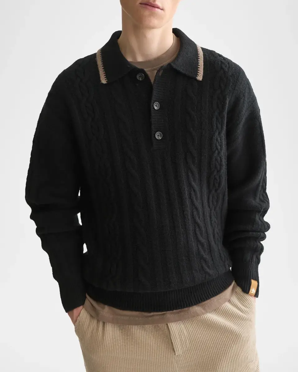 Scotch & Soda Men's Cable-Knit Wool-Blend Polo Sweater | Thumbnail 4 Scotch & Soda Men's Cable-Knit Wool-Blend Polo Sweater | Thumbnail 4