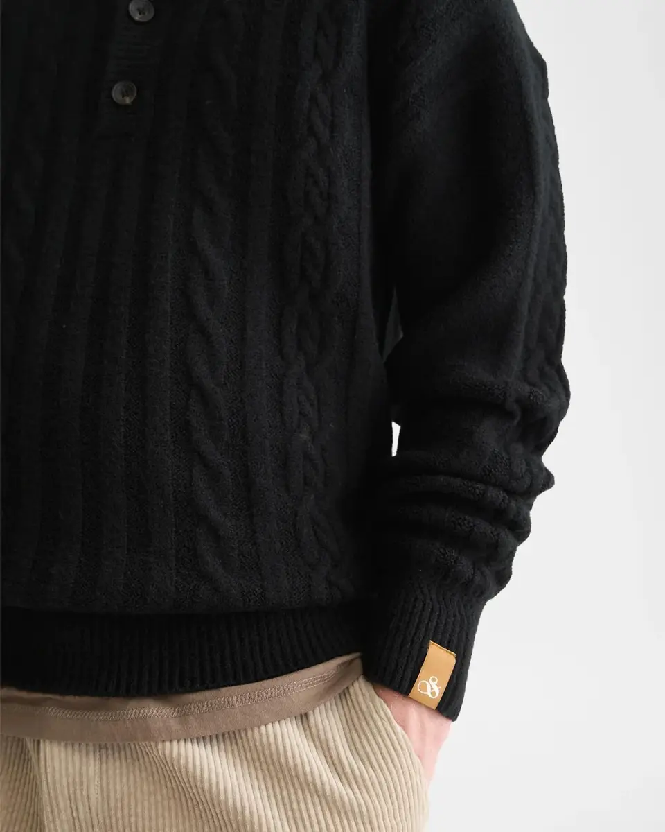 Scotch & Soda Men's Cable-Knit Wool-Blend Polo Sweater | Thumbnail 5 Scotch & Soda Men's Cable-Knit Wool-Blend Polo Sweater | Thumbnail 5