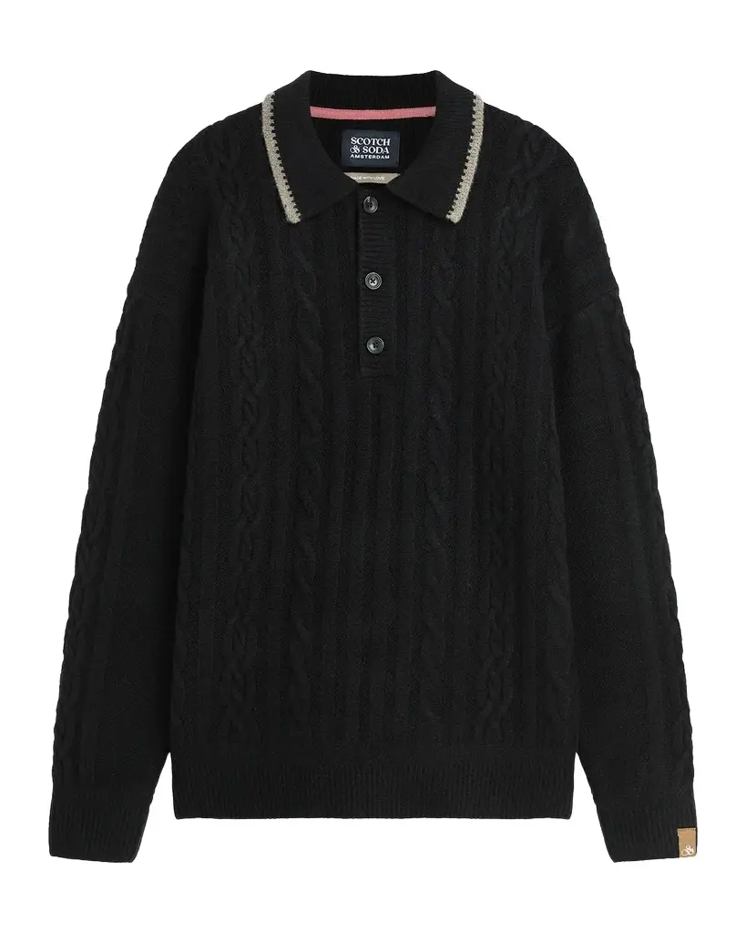 Men's Cable-Knit Wool-Blend Polo Sweater Men's Cable-Knit Wool-Blend Polo Sweater