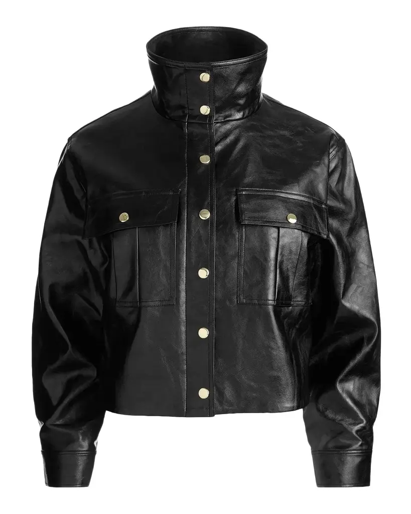 James Faux-Leather Cropped Parka