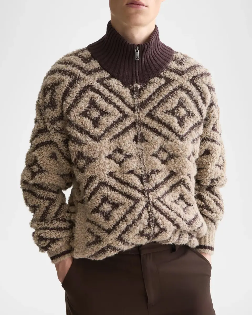 Scotch & Soda Men's Jacquard Wool Zip-Front Sweater | Thumbnail 4 Scotch & Soda Men's Jacquard Wool Zip-Front Sweater | Thumbnail 4