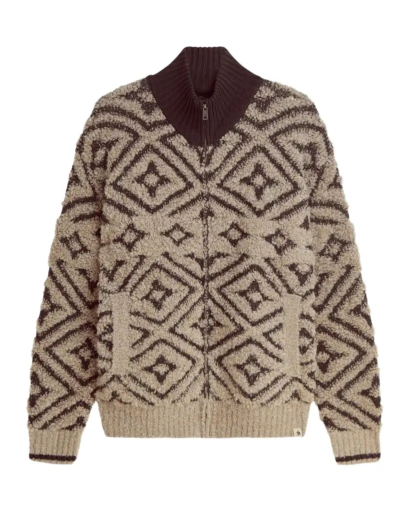 Men's Jacquard Wool Zip-Front Sweater Men's Jacquard Wool Zip-Front Sweater