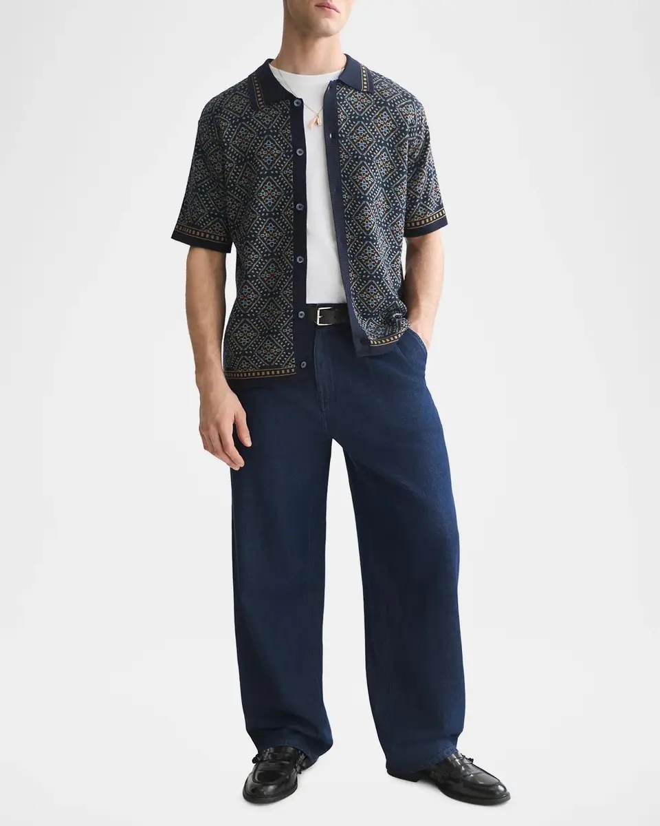 Scotch & Soda Men's Soft Geo Sky Captain Jacquard Knitted Polo Shirt | Thumbnail 2 Scotch & Soda Men's Soft Geo Sky Captain Jacquard Knitted Polo Shirt | Thumbnail 2
