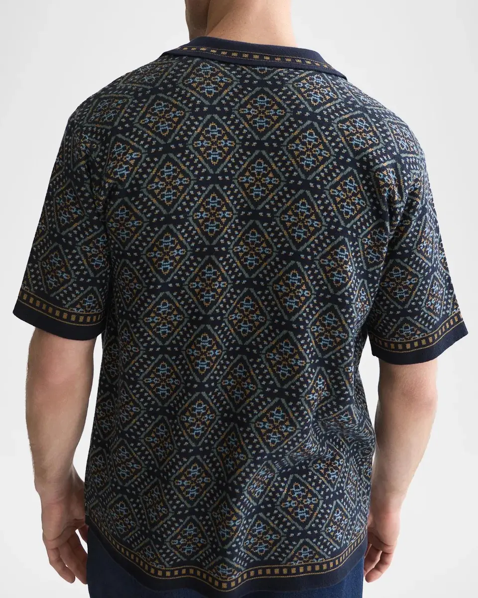 Scotch & Soda Men's Soft Geo Sky Captain Jacquard Knitted Polo Shirt | Thumbnail 3 Scotch & Soda Men's Soft Geo Sky Captain Jacquard Knitted Polo Shirt | Thumbnail 3