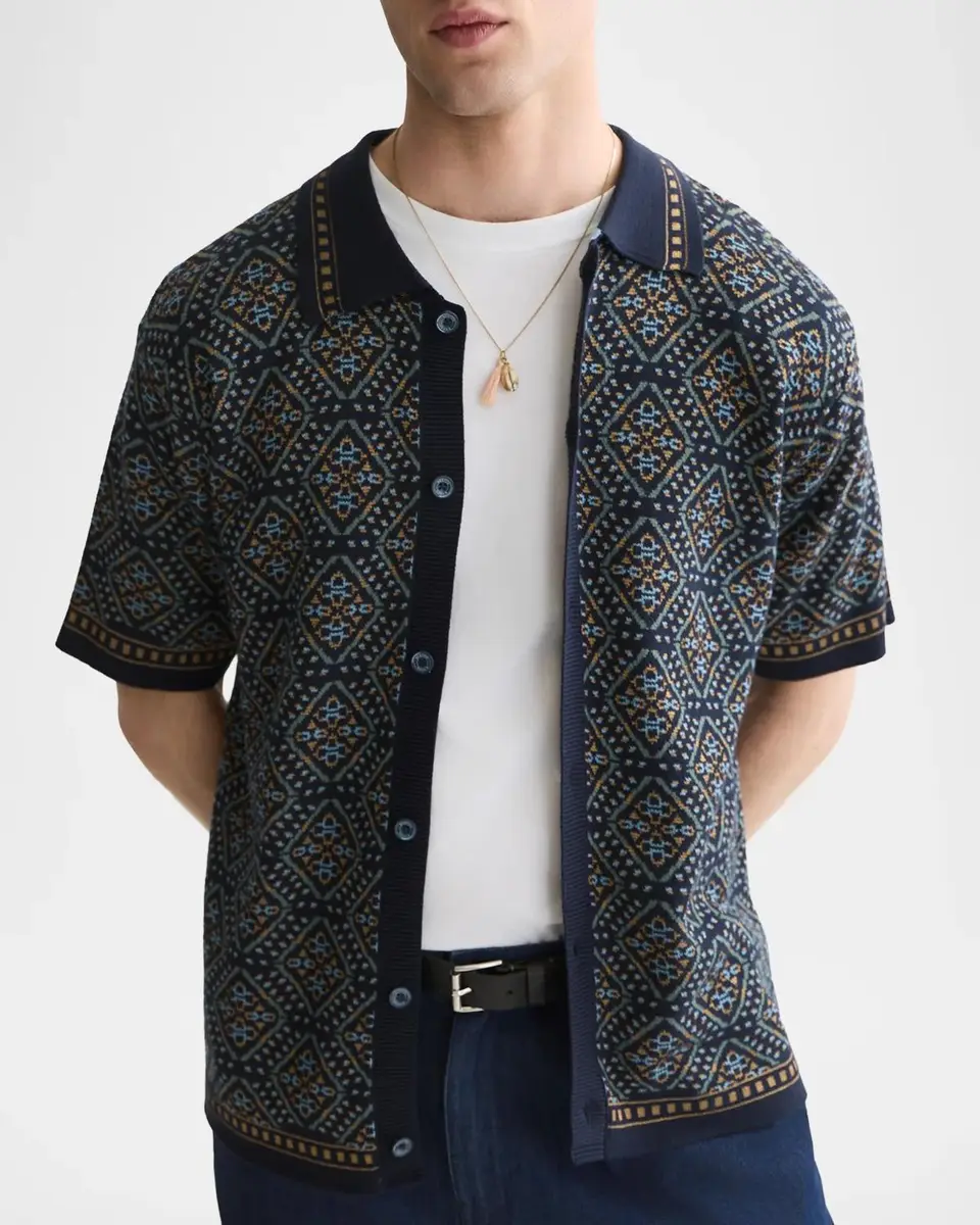Scotch & Soda Men's Soft Geo Sky Captain Jacquard Knitted Polo Shirt | Thumbnail 4 Scotch & Soda Men's Soft Geo Sky Captain Jacquard Knitted Polo Shirt | Thumbnail 4