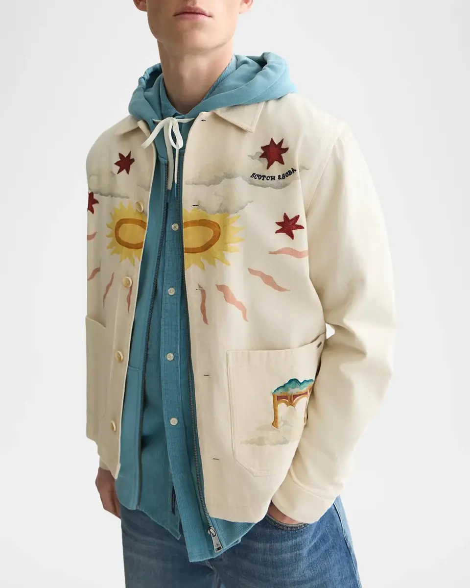 Scotch & Soda Men's Printed Point Collar Cotton Overshirt | Thumbnail 4