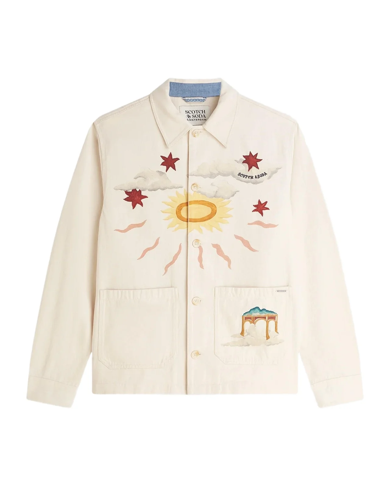 Scotch & Soda Men's Printed Point Collar Cotton Overshirt