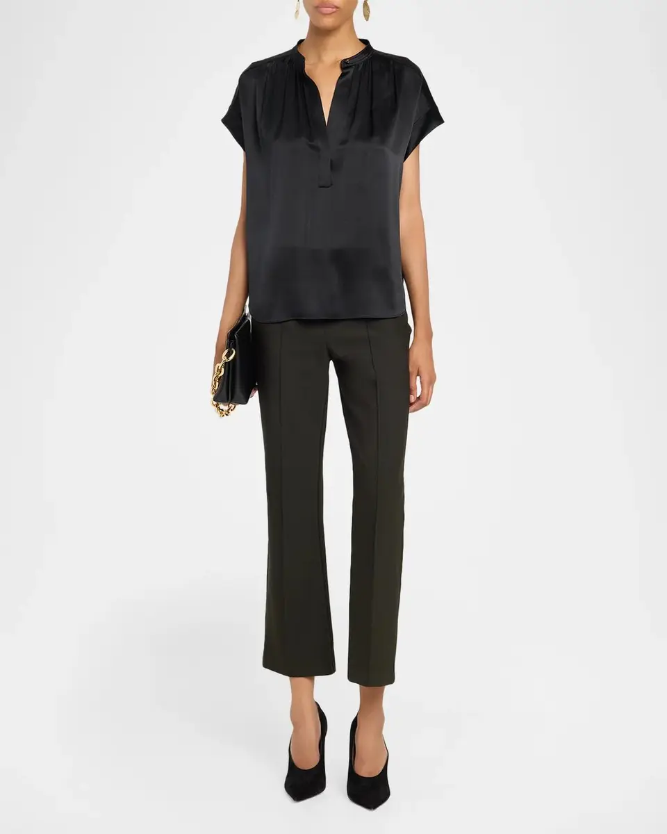Vince Gathered Cap-Sleeve Silk Top | Thumbnail 2 Vince Gathered Cap-Sleeve Silk Top | Thumbnail 2
