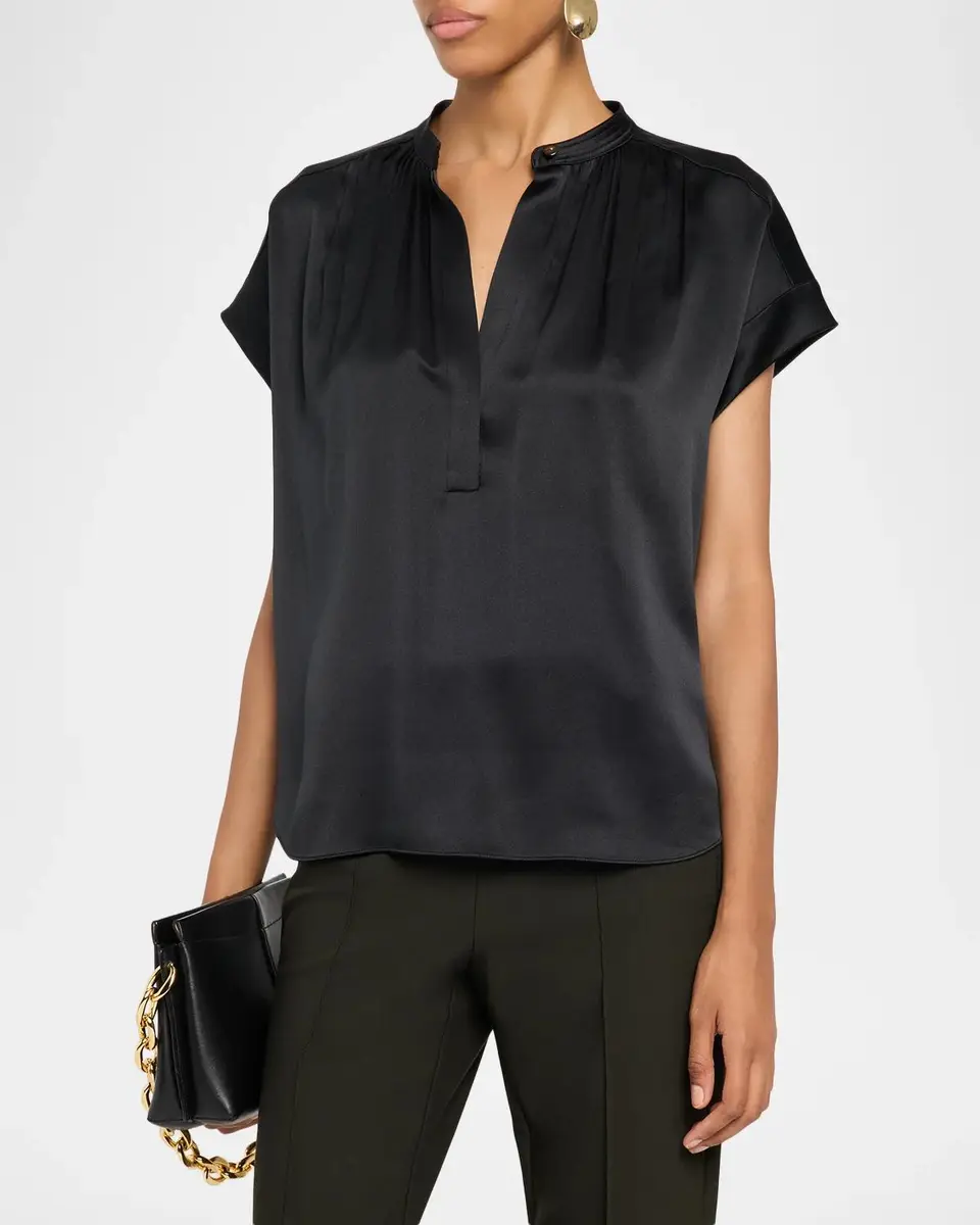 Vince Gathered Cap-Sleeve Silk Top | Thumbnail 4 Vince Gathered Cap-Sleeve Silk Top | Thumbnail 4