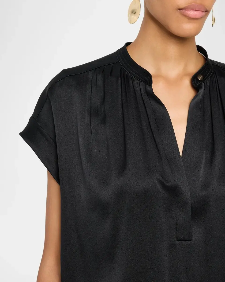 Vince Gathered Cap-Sleeve Silk Top | Thumbnail 5 Vince Gathered Cap-Sleeve Silk Top | Thumbnail 5
