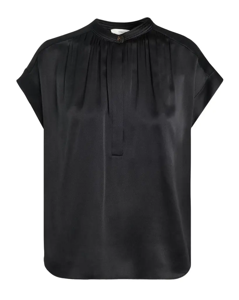 Vince Gathered Cap-Sleeve Silk Top