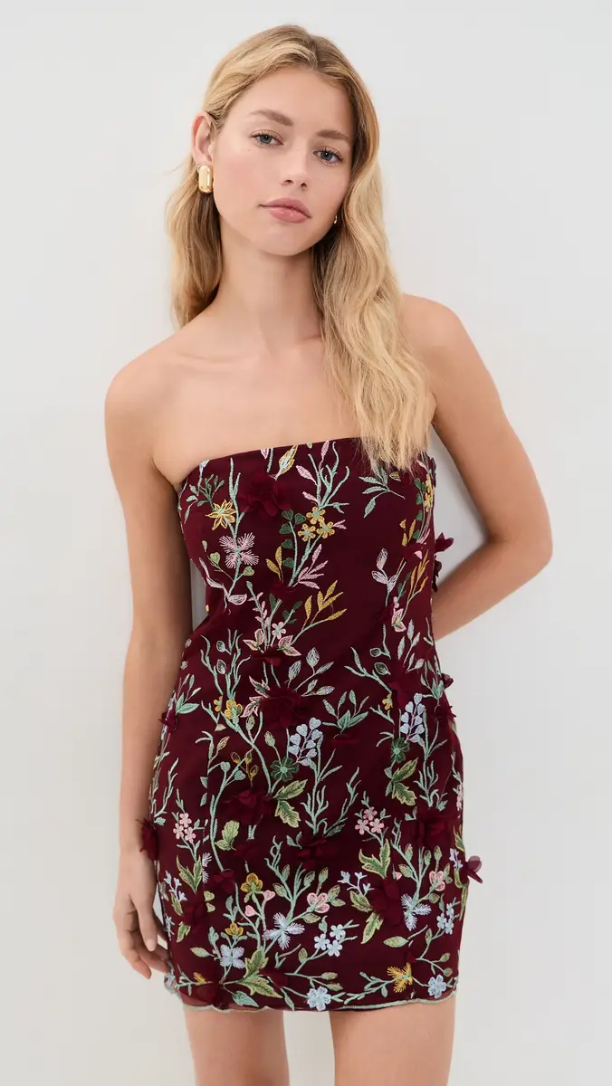 endless rose Strapless 3D Floral Embroidered Mini Dress | Thumbnail 2