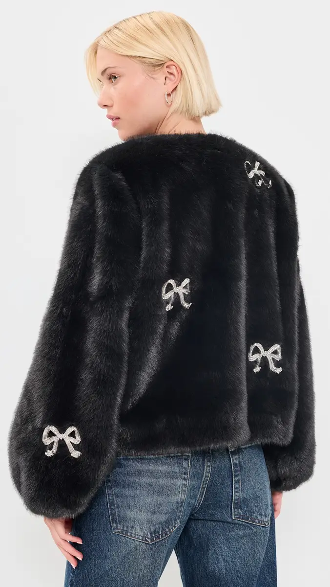 Cinq à Sept Rhinestone Bow Faux Mink Benson Coat | Thumbnail 3