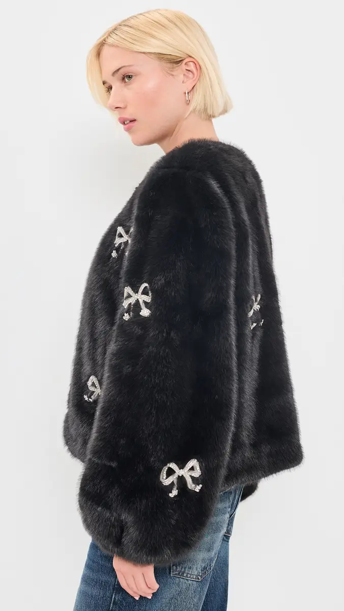 Cinq à Sept Rhinestone Bow Faux Mink Benson Coat | Thumbnail 4