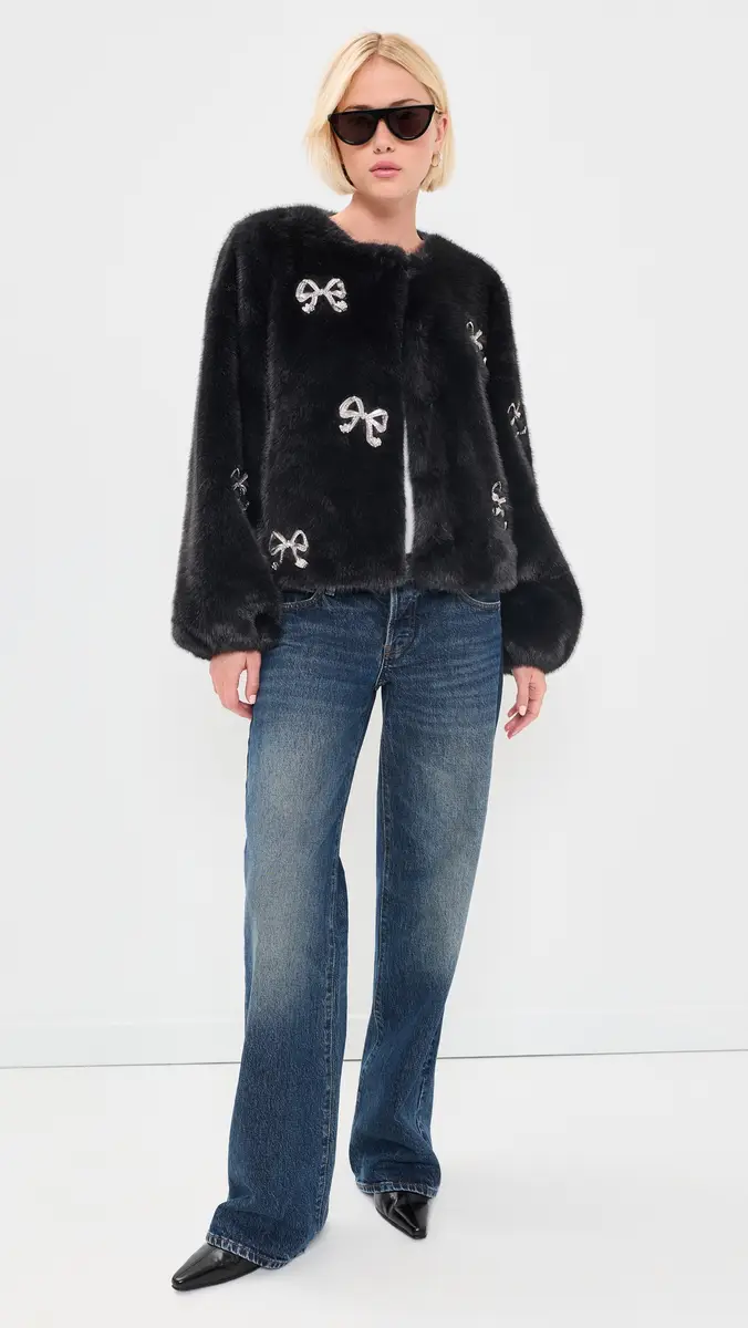 Cinq à Sept Rhinestone Bow Faux Mink Benson Coat | Thumbnail 5