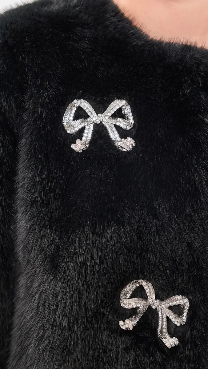 Cinq à Sept Rhinestone Bow Faux Mink Benson Coat | Thumbnail 6