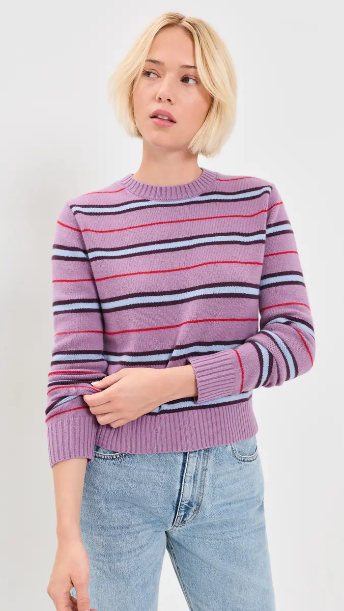 Madewell The Mila Crewneck In Soft Wool Antique Mauve Multi Stripe | Thumbnail 2