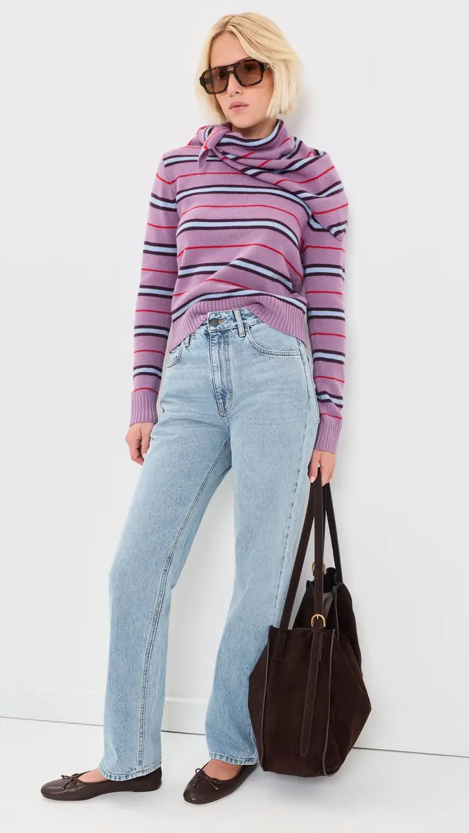 Madewell The Mila Crewneck In Soft Wool Antique Mauve Multi Stripe | Thumbnail 5