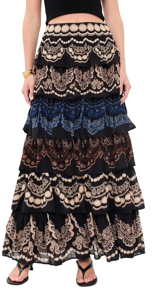 Farm Rio Nicole Ruffled Maxi Skirt