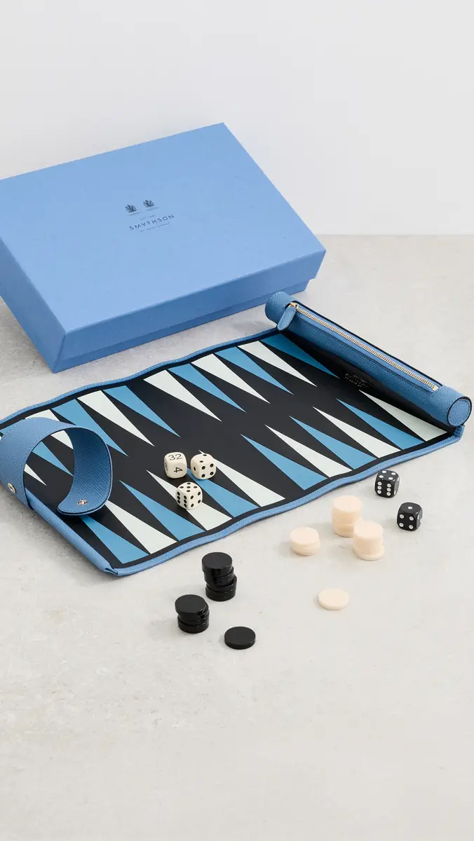 Smythson Backgammon Roll Travel Set Nile Blue | Thumbnail 2 Smythson Backgammon Roll Travel Set Nile Blue | Thumbnail 2
