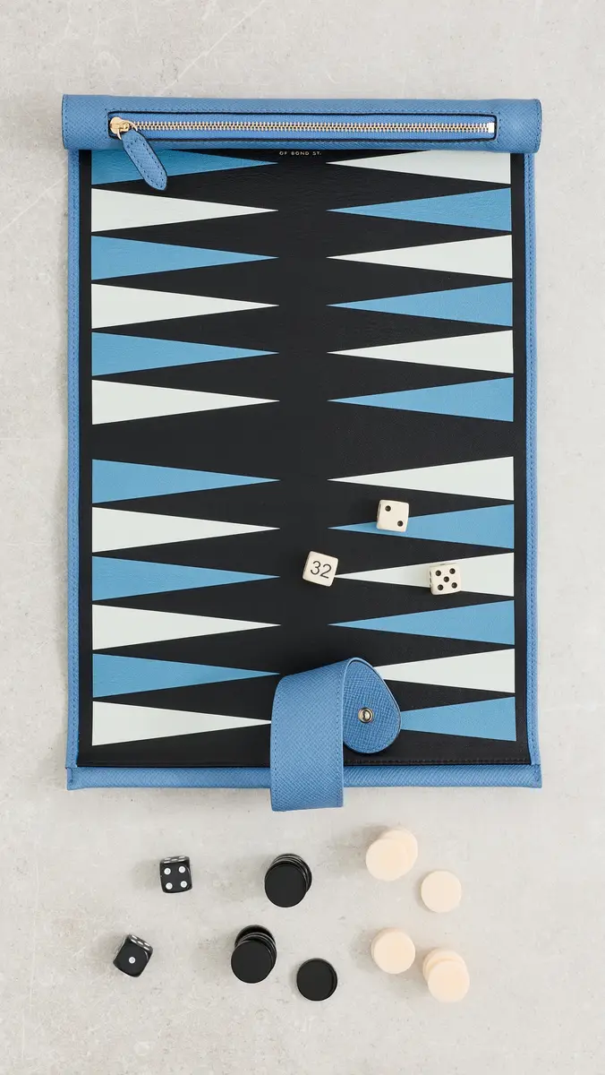 Smythson Backgammon Roll Travel Set Nile Blue | Thumbnail 3 Smythson Backgammon Roll Travel Set Nile Blue | Thumbnail 3